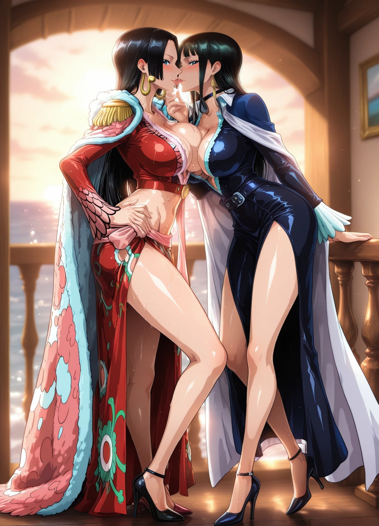 multiple girls, breasts, 2girls, jewelry, earrings, high heels · Yamete.gg