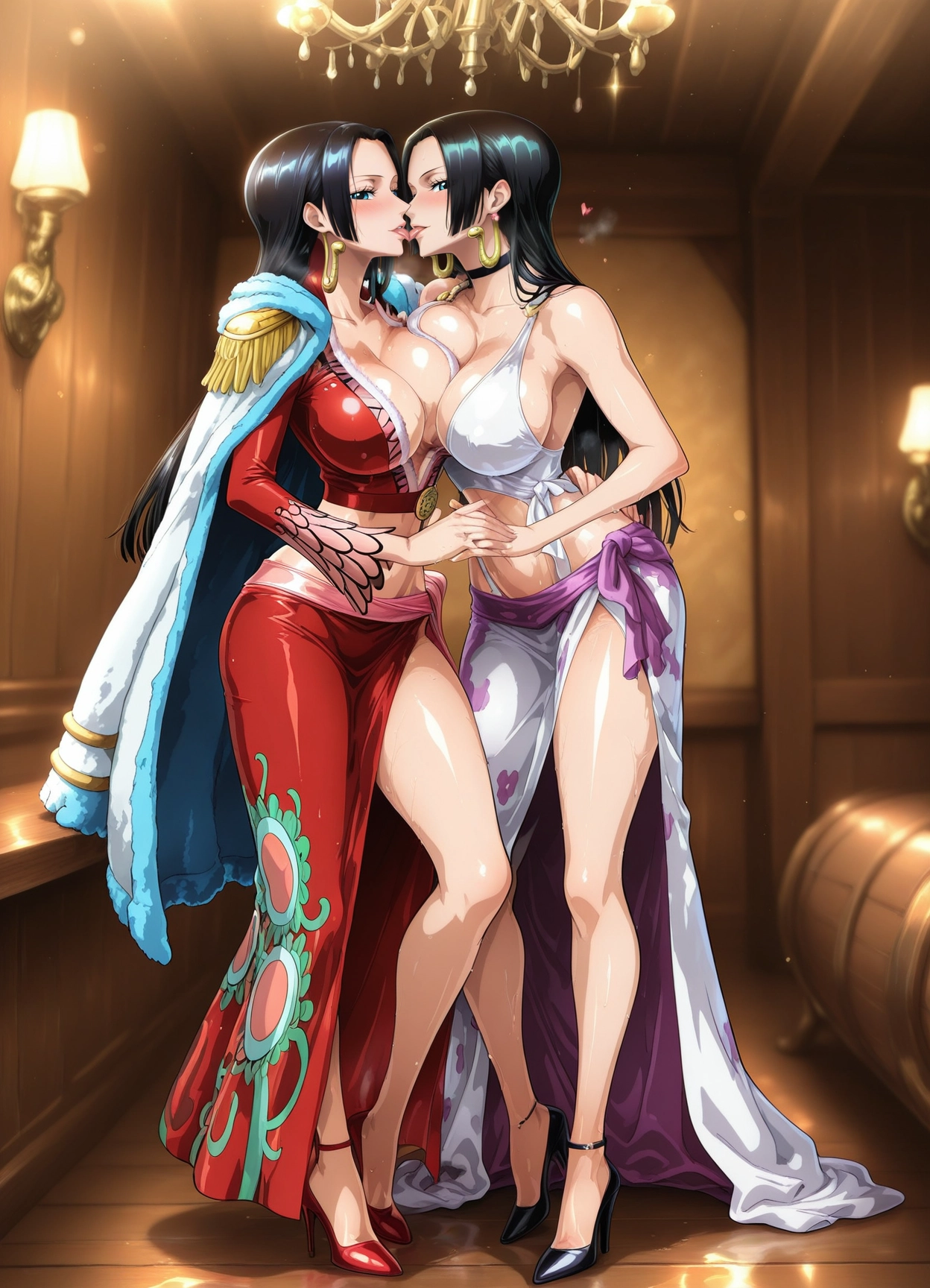 breasts, multiple girls, 2girls, jewelry, earrings, high heels · Yamete.gg