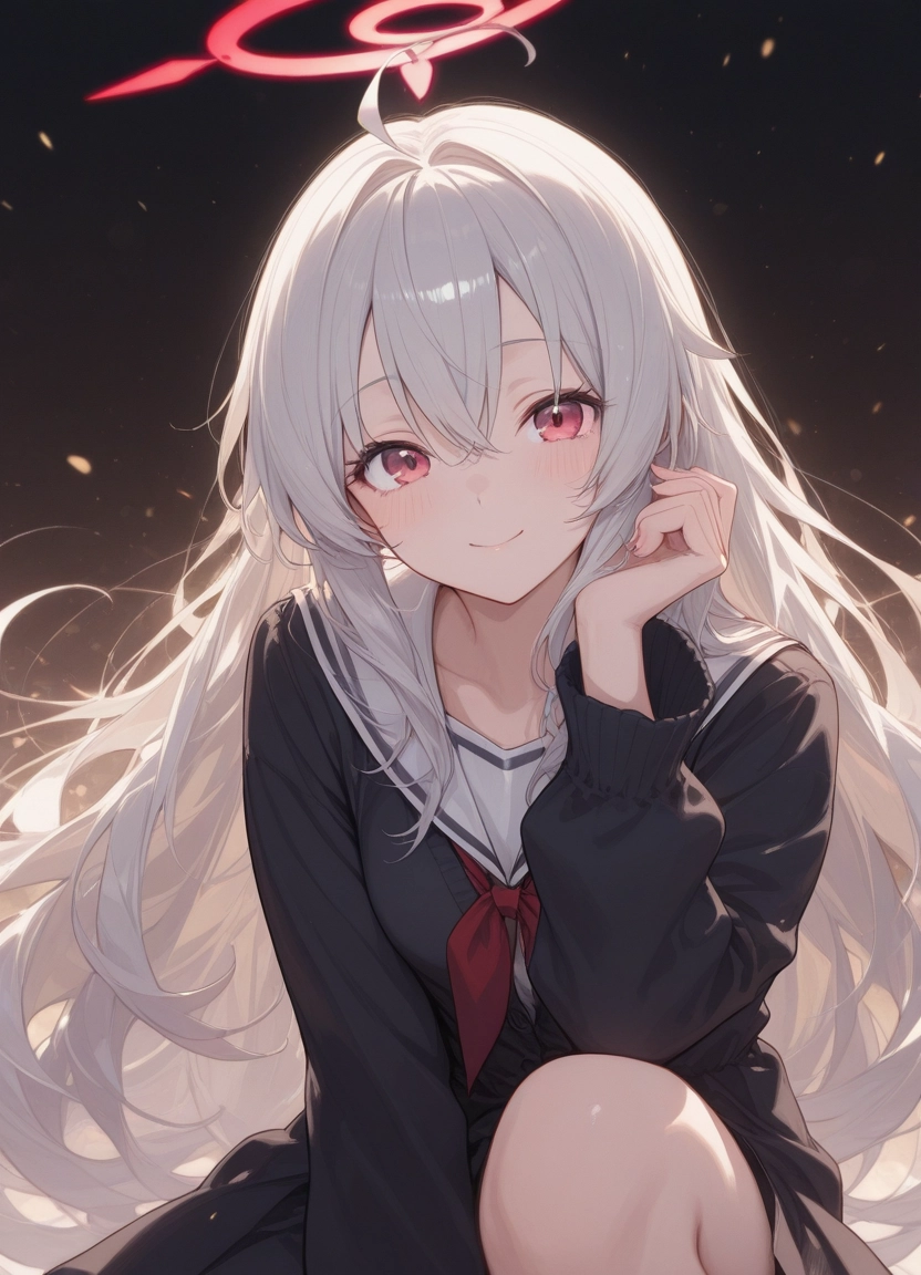 1girl, long hair, solo, smile, halo, looking at viewer