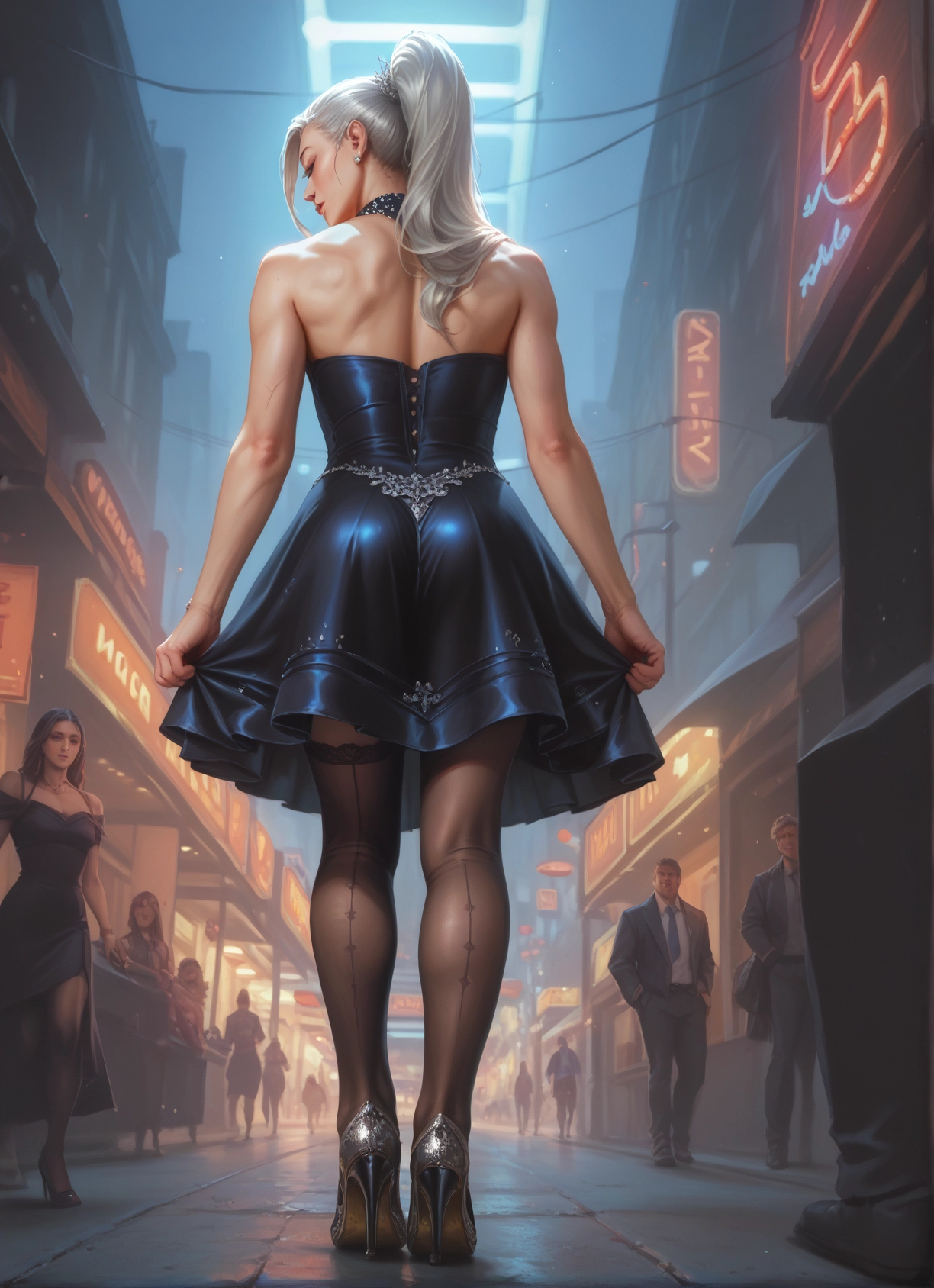 dress, high heels, multiple girls, jewelry, earrings, thighhighs · Yamete.gg
