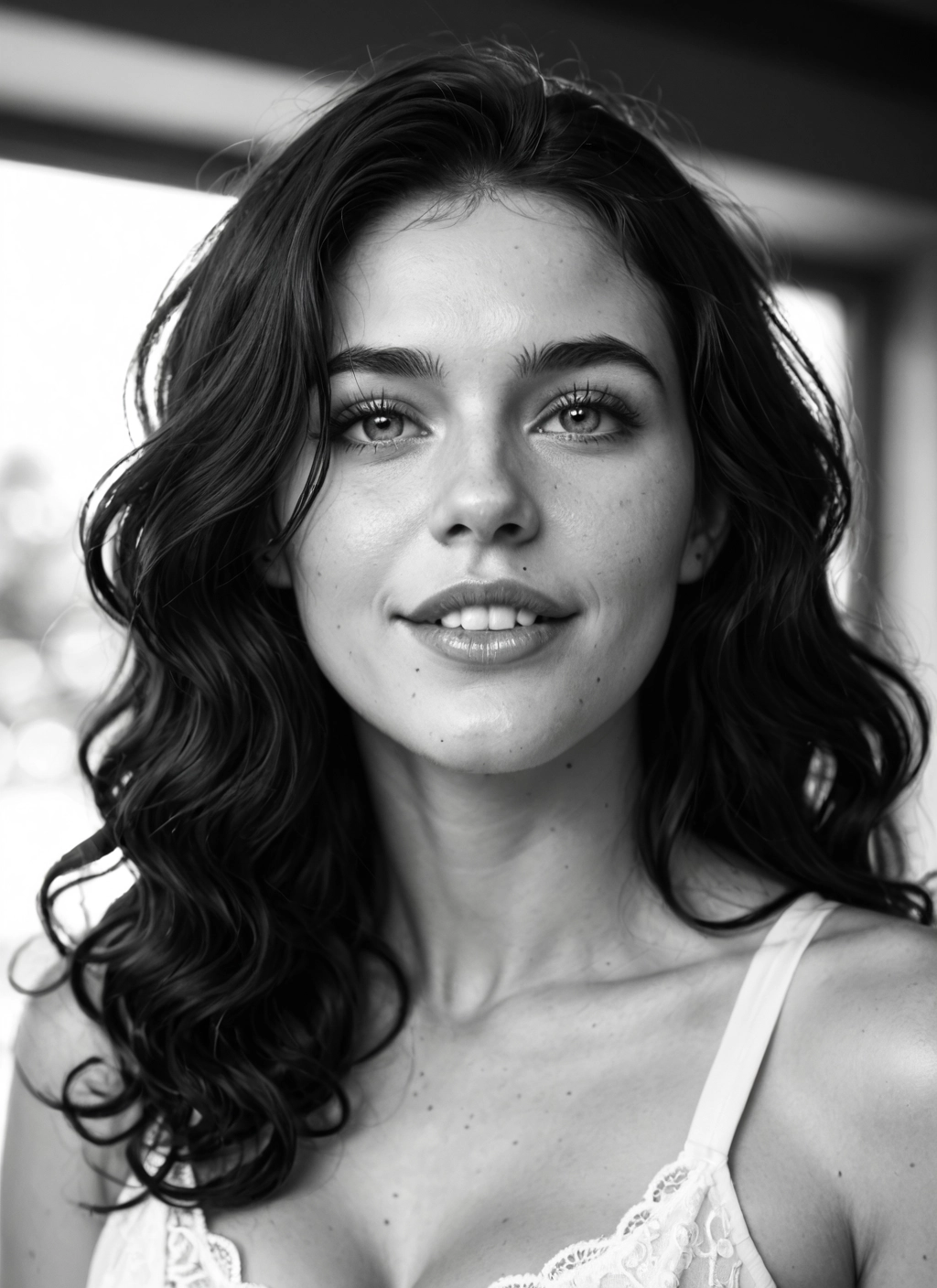 1girl, greyscale, monochrome, solo, looking at viewer, underwear · Yamete.gg