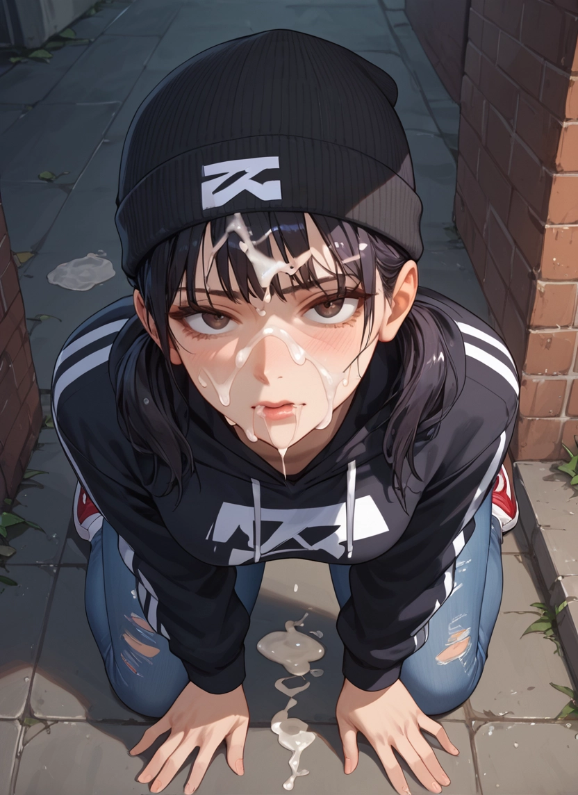 1girl, solo, hat, cum, facial, twintails · Yamete.gg