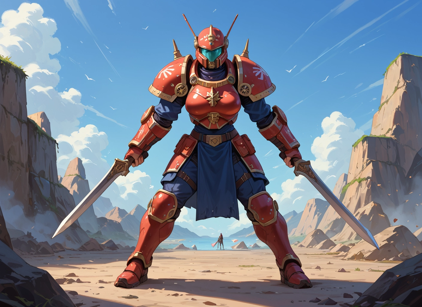 weapon, sword, armor, holding, helmet, dual wielding · Yamete.gg