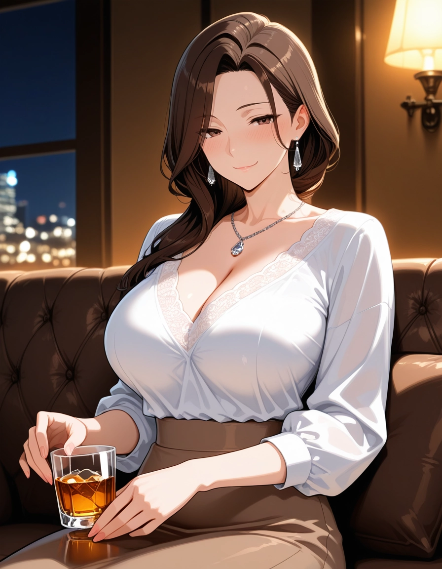 1girl, breasts, jewelry, solo, cleavage, skirt · Yamete.gg