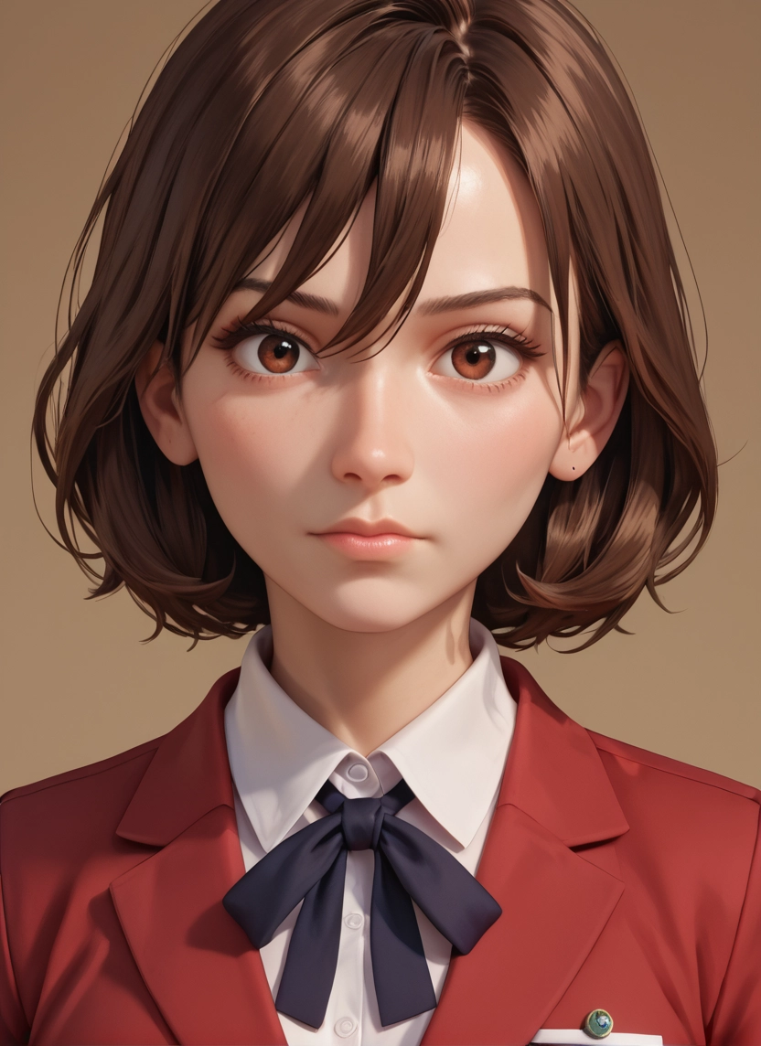 1girl, solo, brown hair, brown eyes, looking at viewer, jacket · Yamete.gg