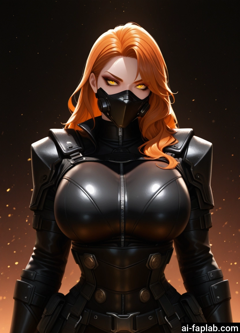 1girl, breasts, mask, solo, yellow eyes, large breasts