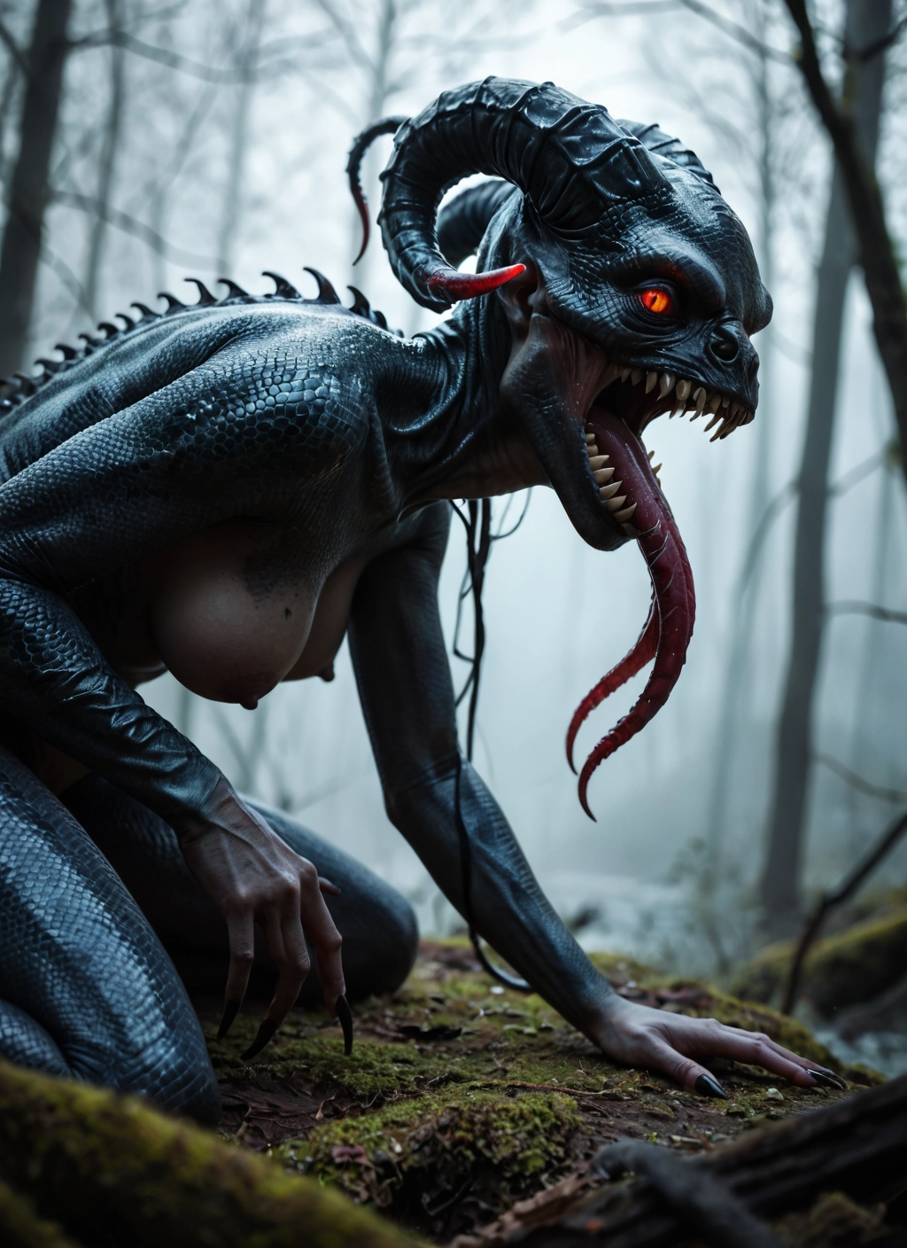 1girl, breasts, nipples, tongue, teeth, sharp teeth · Yamete.gg