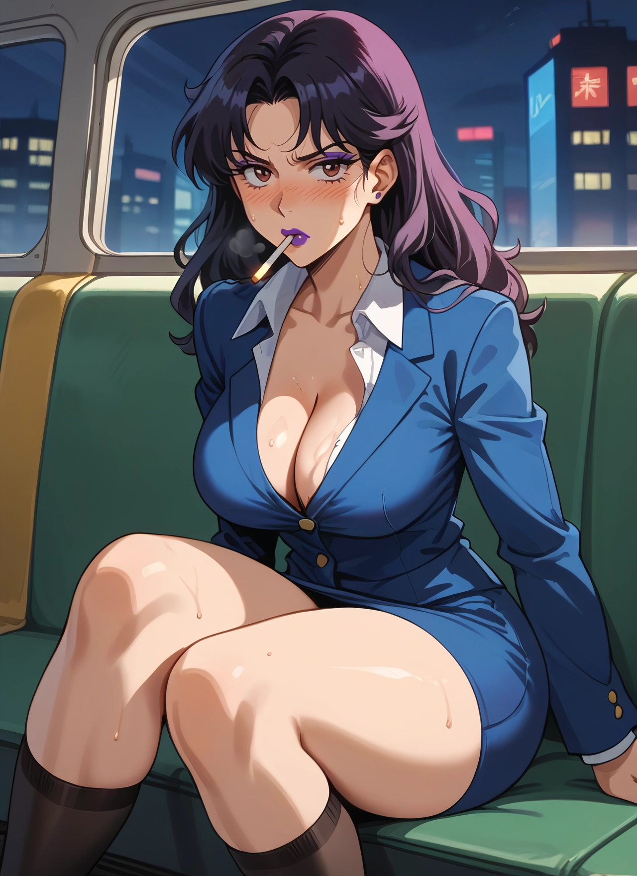 breasts, 1girl, cleavage, skirt, cigarette, large breasts · Yamete.gg