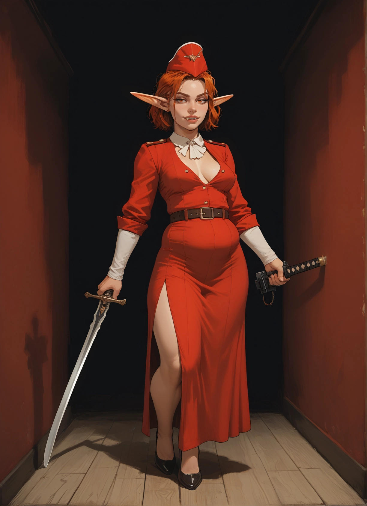 1girl, weapon, sword, pointy ears, breasts, solo · Yamete.gg