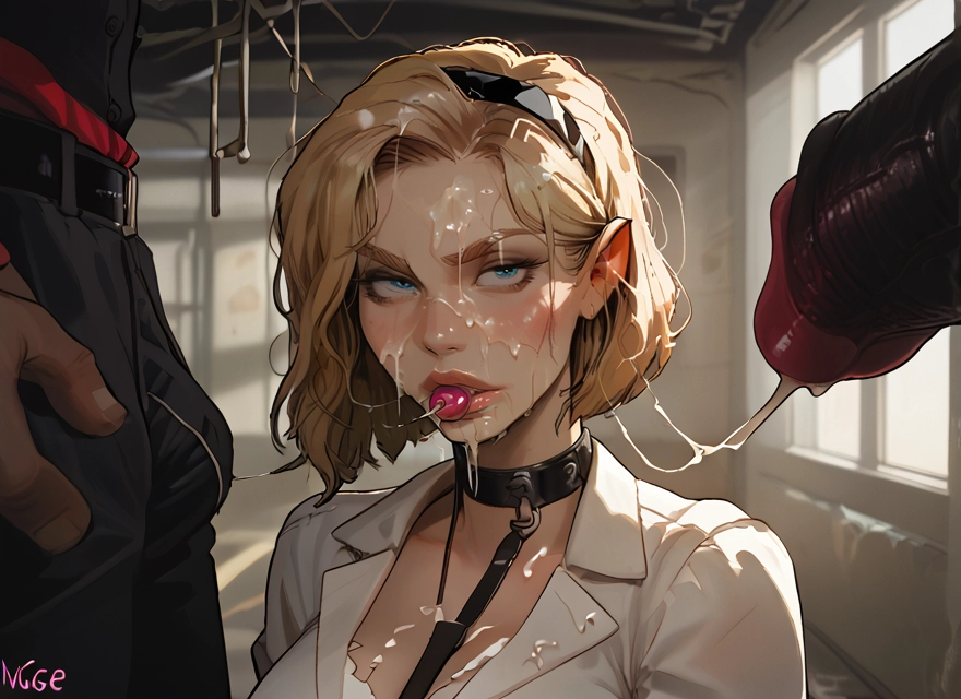 1girl, penis, cum, blonde hair, food, blue eyes · Yamete.gg
