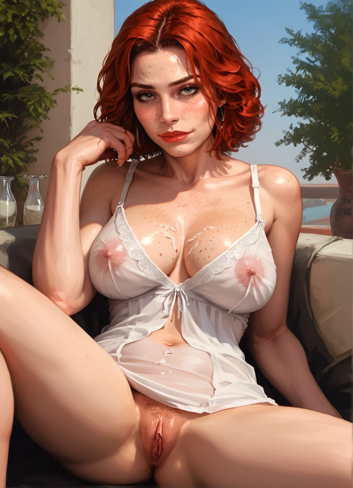 1girl, breasts, solo, pussy, freckles, pubic hair · Yamete.gg