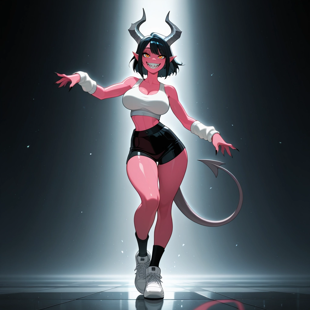 1girl, demon girl, horns, tail, demon tail, breasts · Yamete.gg