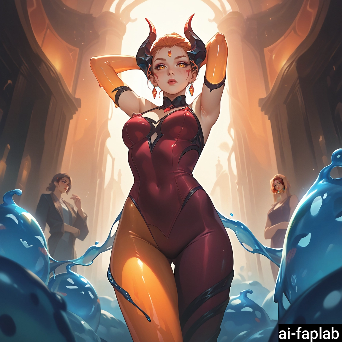 horns, breasts, elbow gloves, multiple girls, armpits, gloves · Yamete.gg