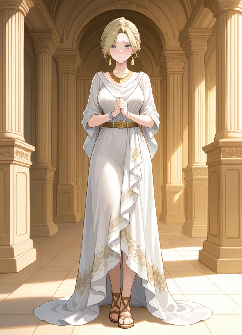 1girl, solo, sandals, blue eyes, blonde hair, jewelry · Yamete.gg