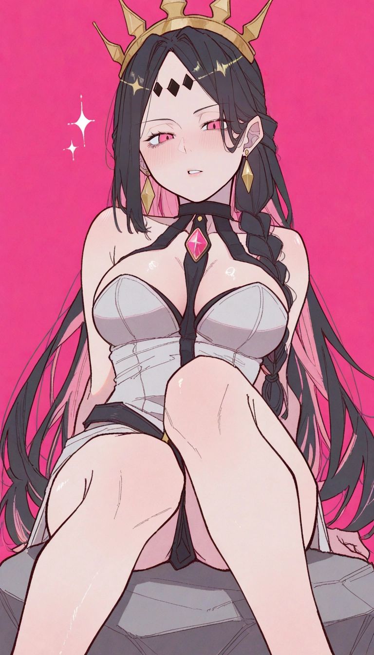 1girl, breasts, long hair, solo, jewelry, sitting