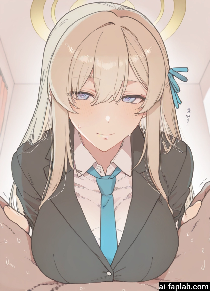 1girl, breasts, necktie, halo, 1boy, long hair · Yamete.gg