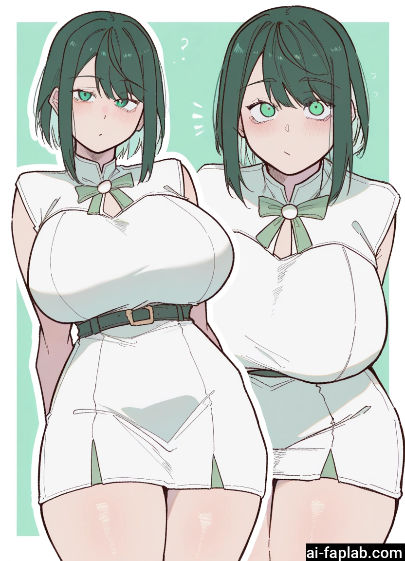 breasts, 1girl, green eyes, green hair, dress, blush