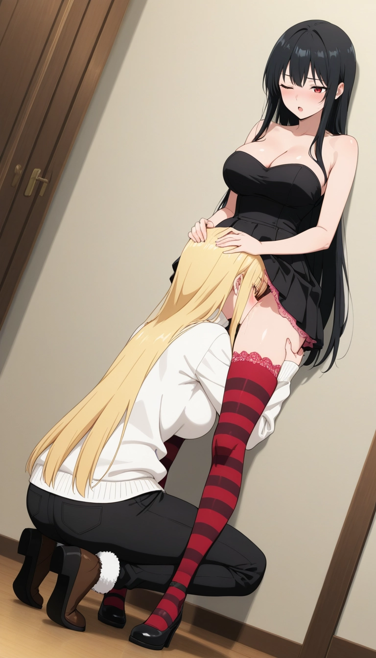 oral, 2girls, multiple girls, cunnilingus, breasts, thighhighs