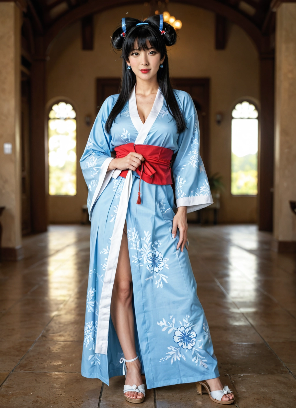 1girl, solo, japanese clothes, breasts, kimono, jewelry · Yamete.gg