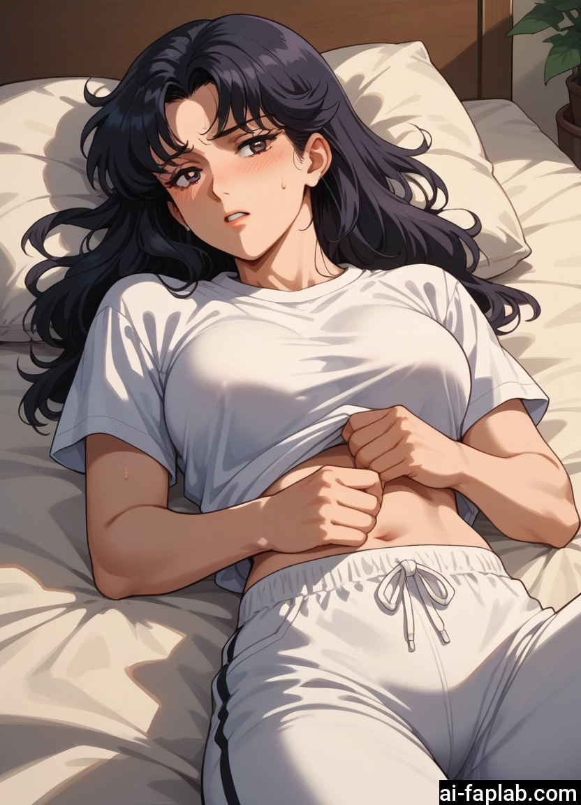 1girl, navel, lying, on back, breasts, shirt · Yamete.gg