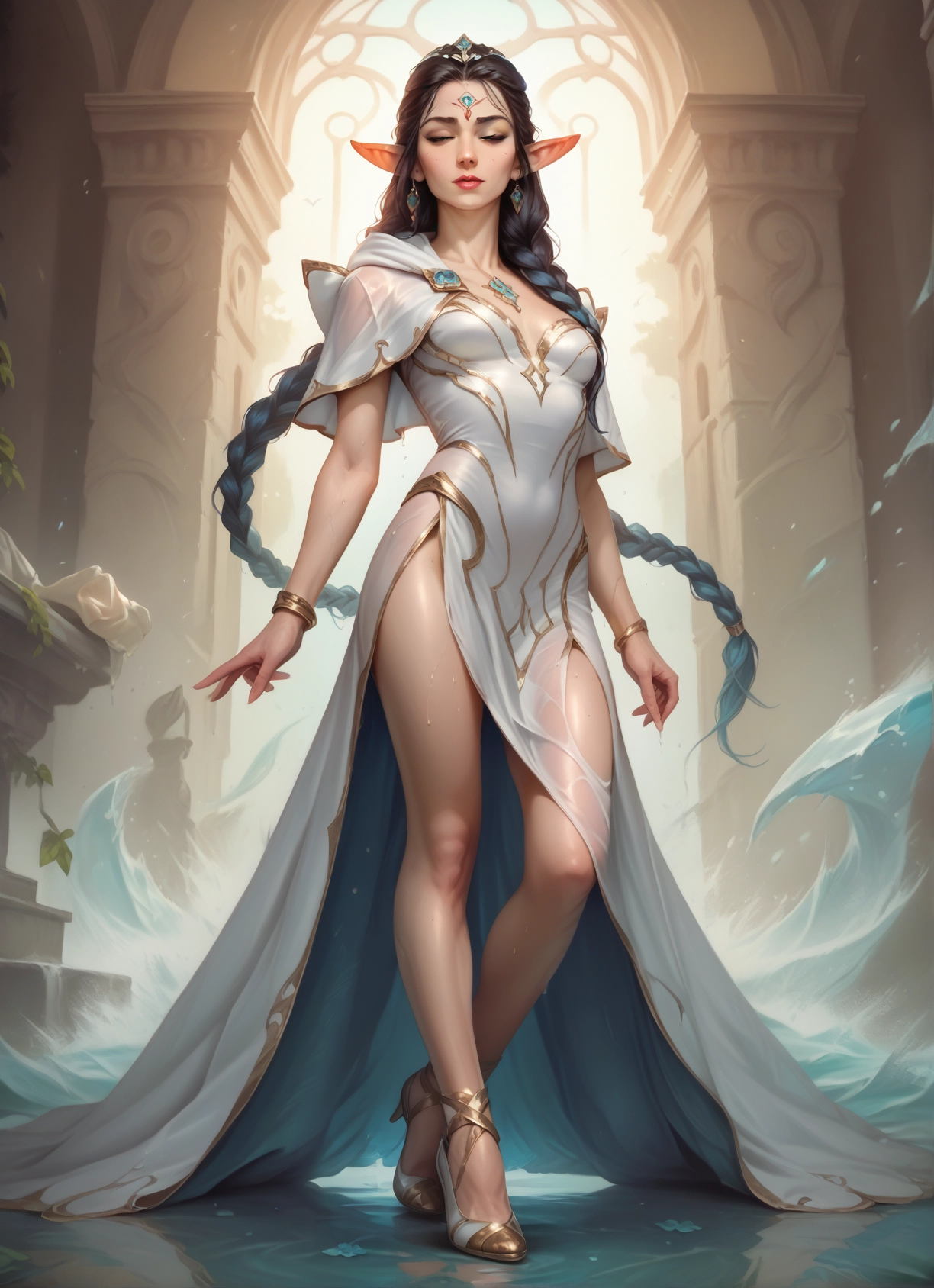 1girl, pointy ears, jewelry, braid, long hair, solo · Yamete.gg