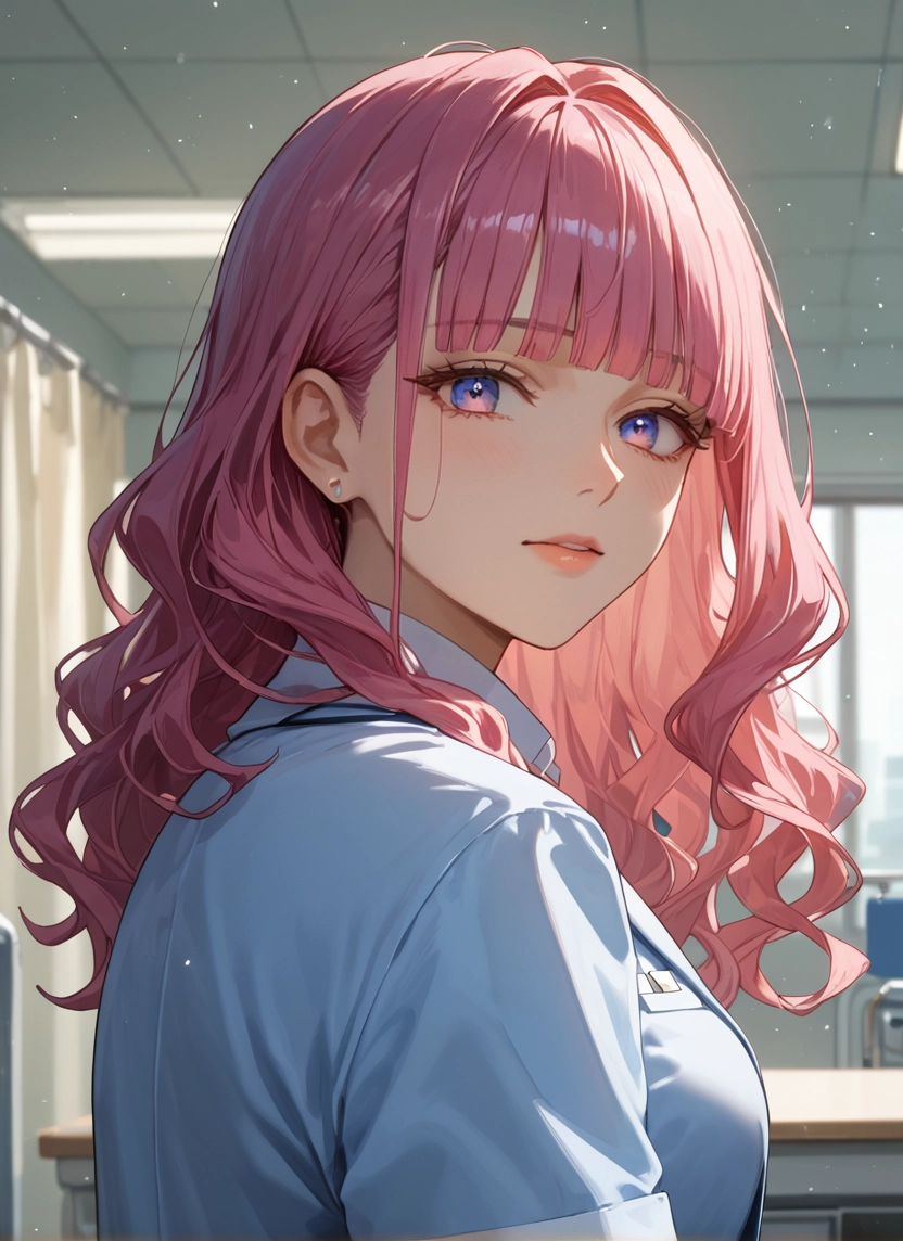 1girl, solo, pink hair, looking at viewer, jewelry, shirt · Yamete.gg