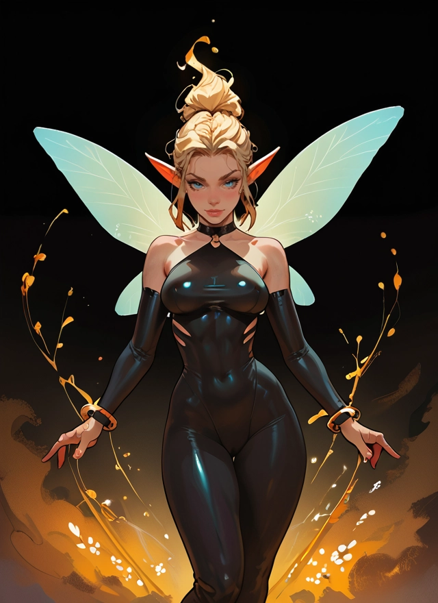 1girl, solo, pointy ears, wings, blonde hair, breasts · Yamete.gg