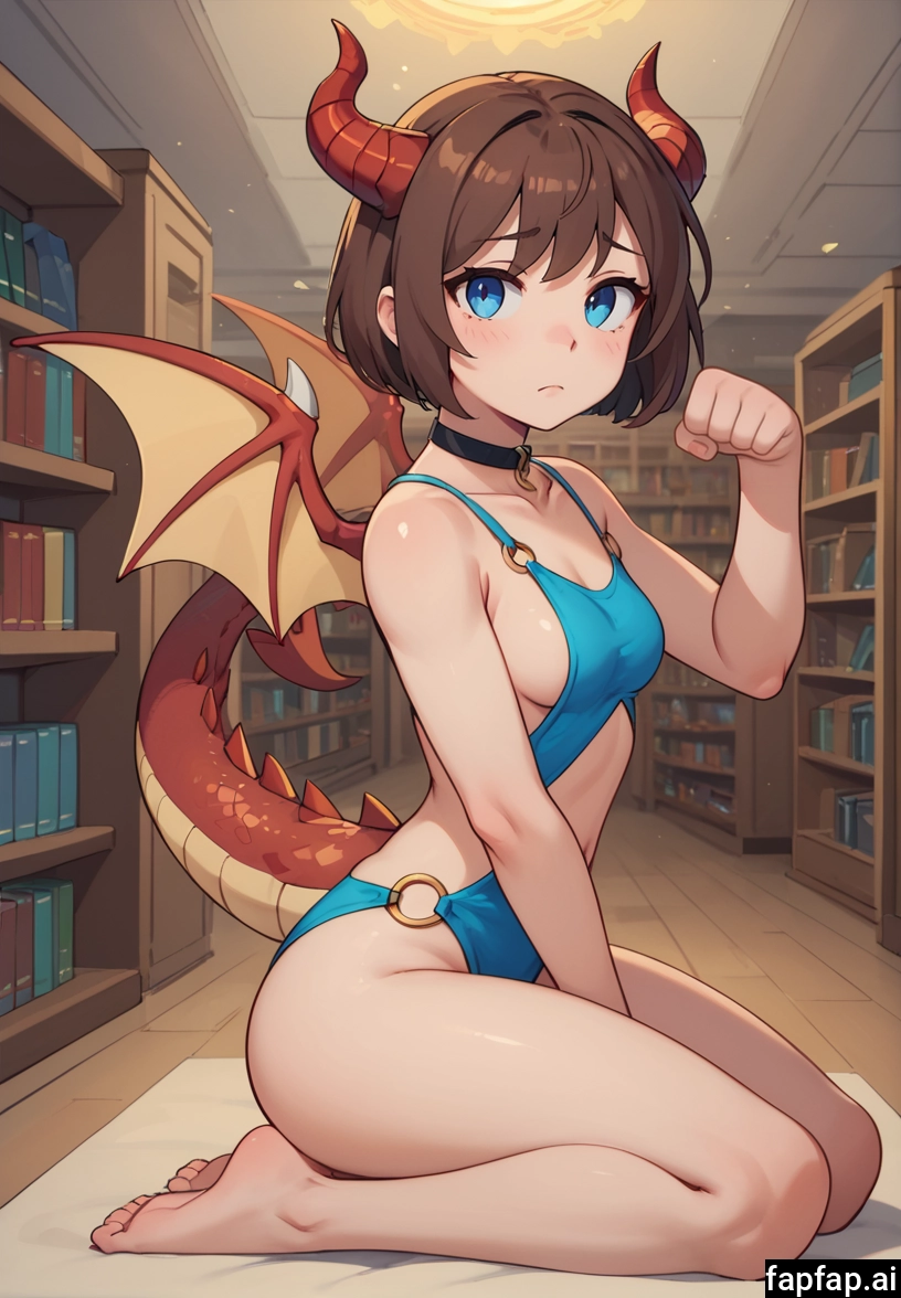 1girl, horns, breasts, solo, blue eyes, brown hair · Yamete.gg