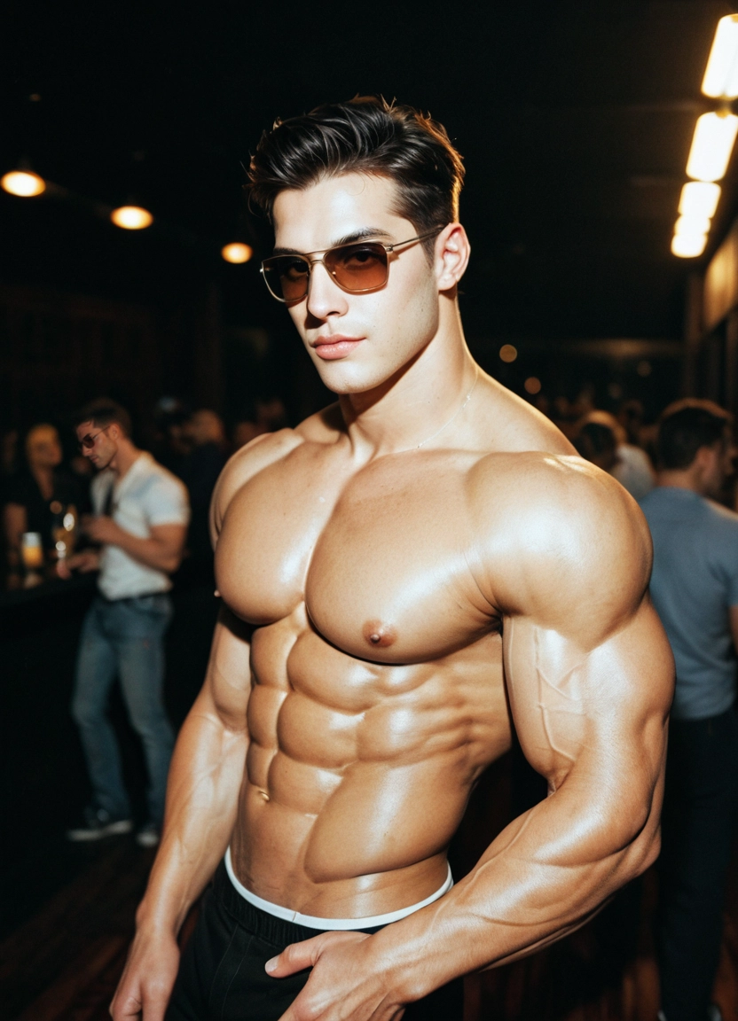 bara, male focus, muscular, muscular male, large pectorals, pectorals
