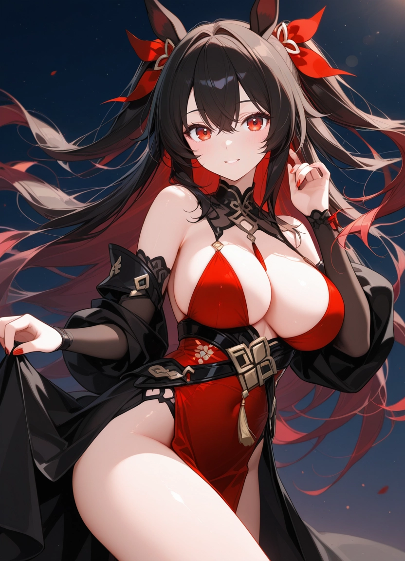 breasts, 1girl, solo, large breasts, dress, long hair · Yamete.gg