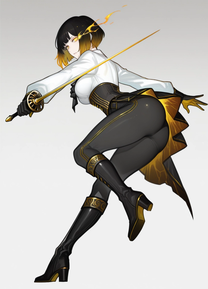 1girl, solo, weapon, boots, gloves, sword