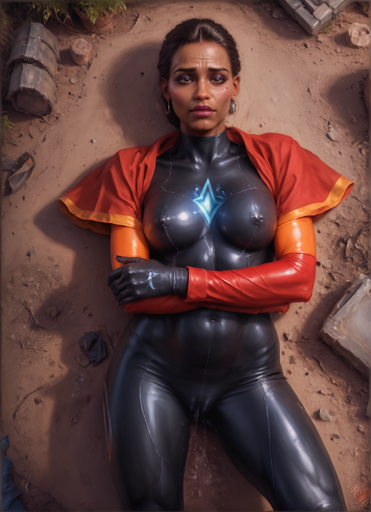 1girl, solo, bodysuit, jewelry, earrings, breasts · Yamete.gg