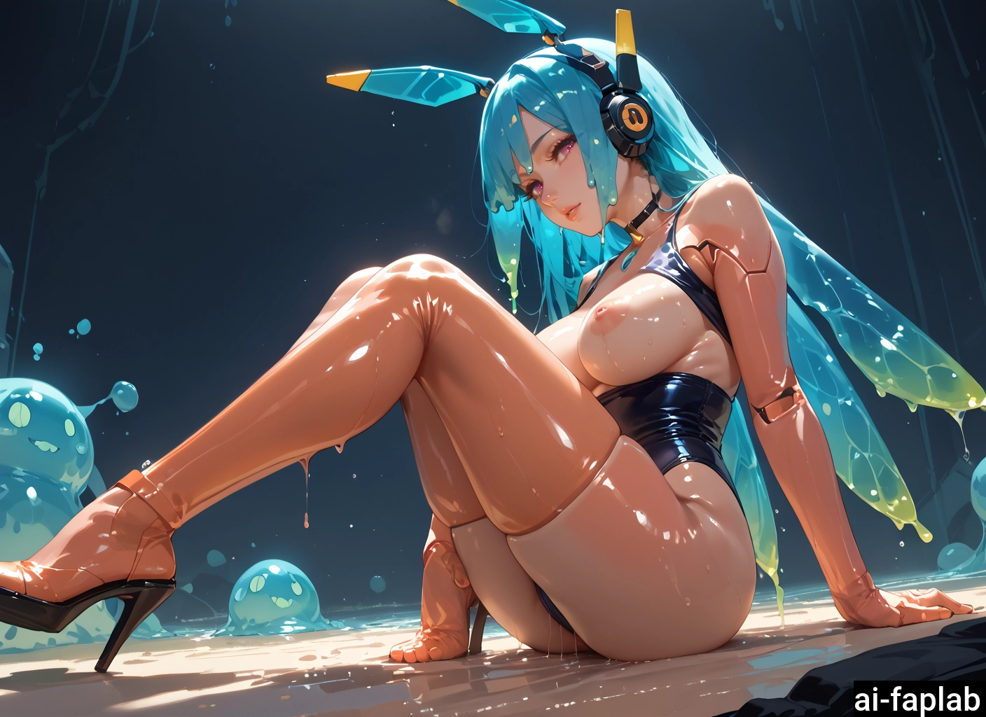 1girl, breasts, nipples, high heels, solo, thighhighs · Yamete.gg