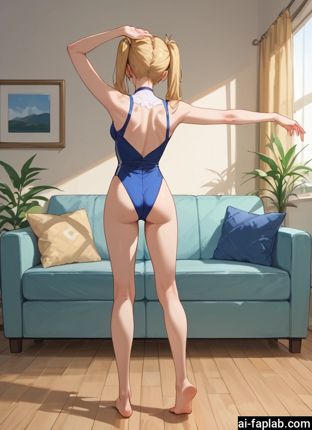 1girl, ass, blonde hair, solo, twintails, couch · Yamete.gg
