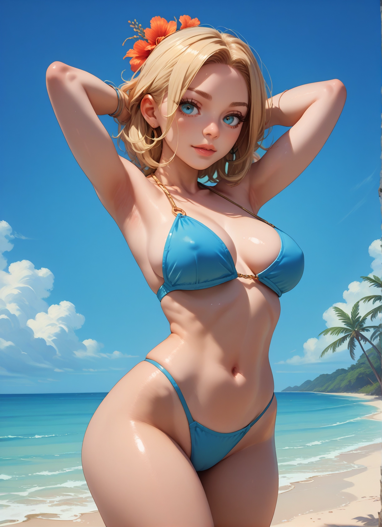 1girl, breasts, swimsuit, outdoors, solo, beach