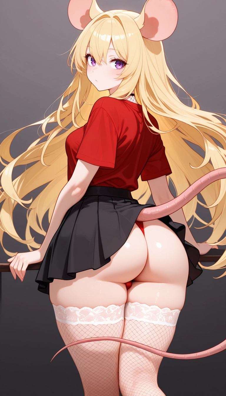 1girl, solo, blonde hair, tail, skirt, ass · Yamete.gg