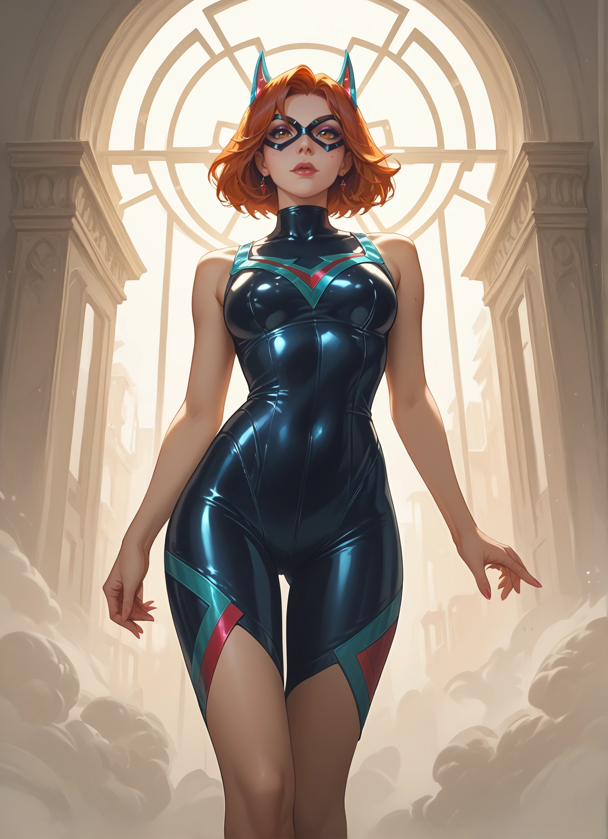 1girl, solo, bodysuit, mask, breasts, jewelry · Yamete.gg