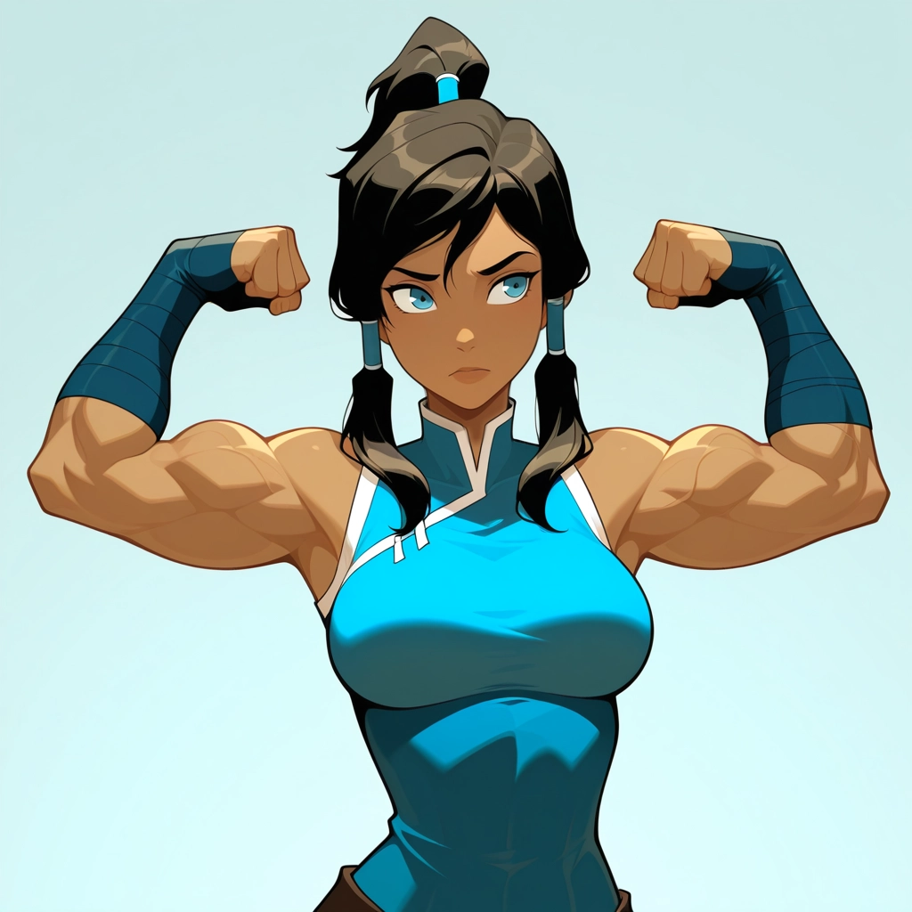 1girl, solo, muscular female, muscular, biceps, blue eyes · Yamete.gg
