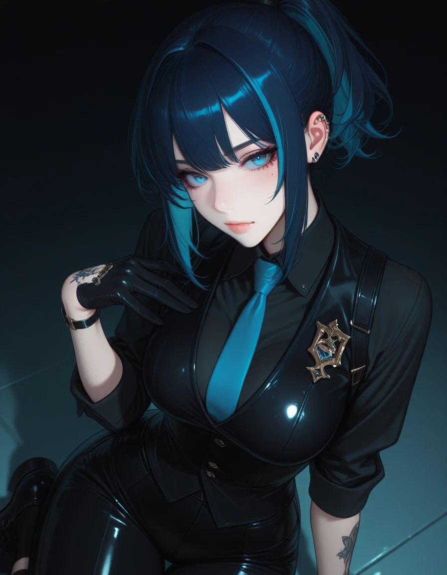 1girl, solo, gloves, necktie, breasts, black gloves · Yamete.gg