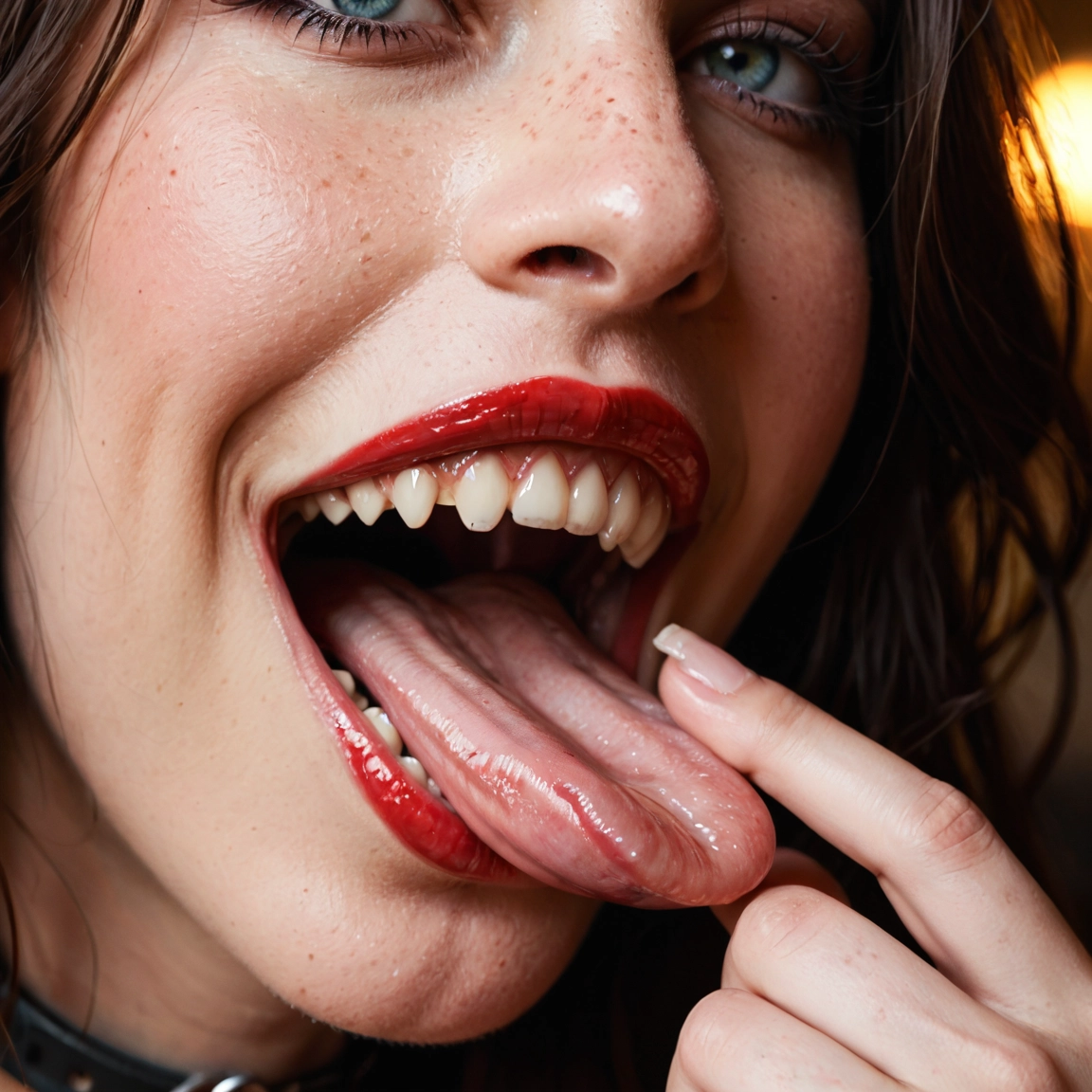 1girl, solo, tongue, tongue out, teeth, open mouth