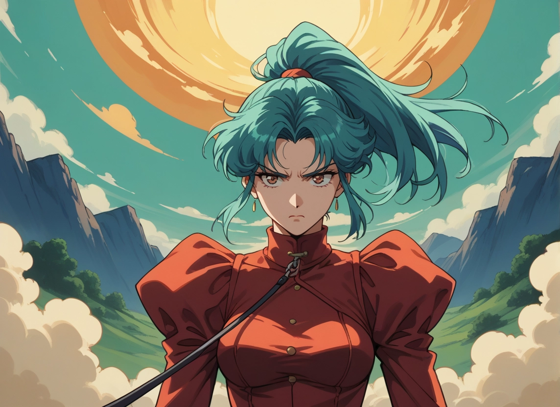 1girl, solo, jewelry, earrings, ponytail, mountain · Yamete.gg