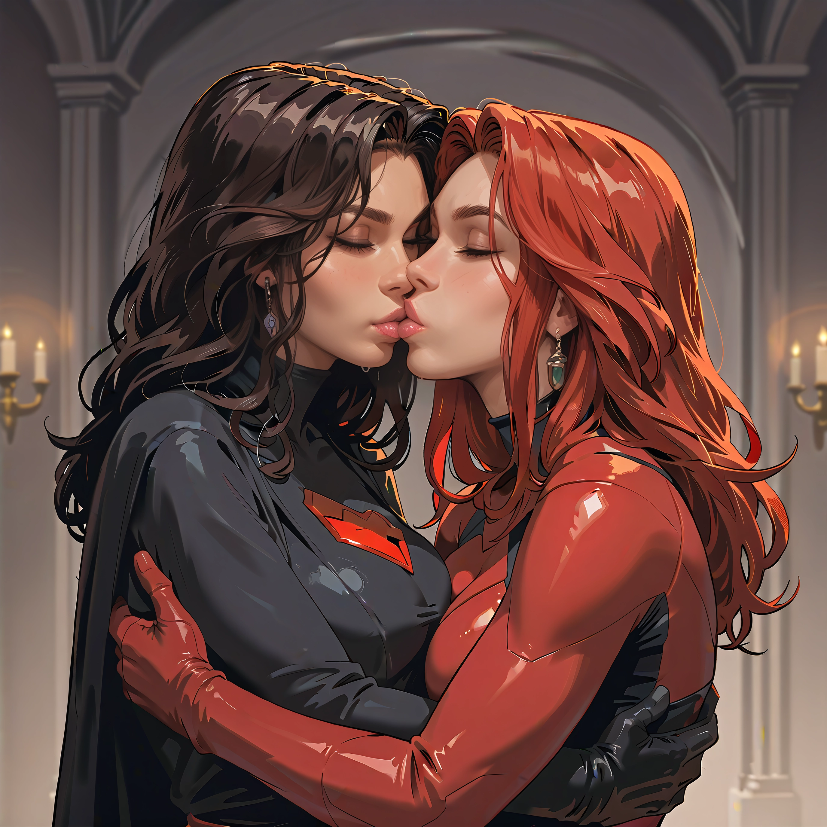 multiple girls, 2girls, yuri, kiss, jewelry, earrings · Yamete.gg