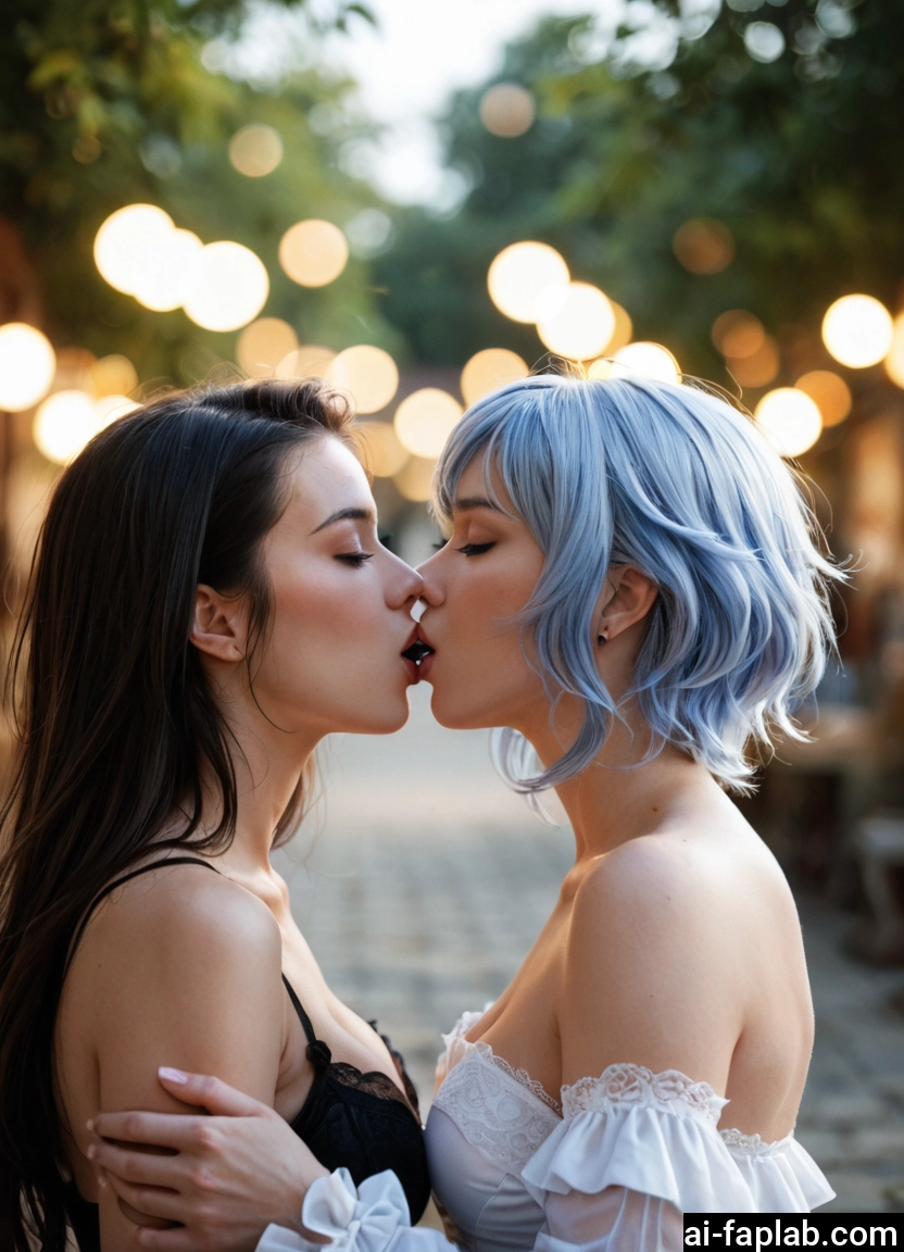 multiple girls, 2girls, yuri, kiss, breasts, closed eyes · Yamete.gg