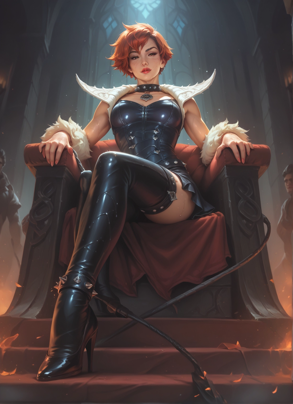 1girl, thighhighs, high heels, short hair, sitting, boots · Yamete.gg