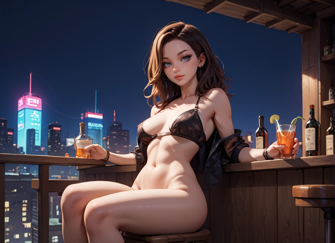 1girl, breasts, solo, blue eyes, navel, sitting · Yamete.gg