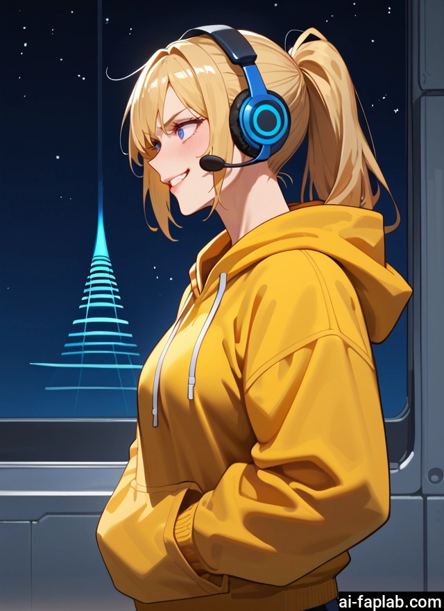 1girl, blonde hair, solo, blue eyes, hood, smile · Yamete.gg