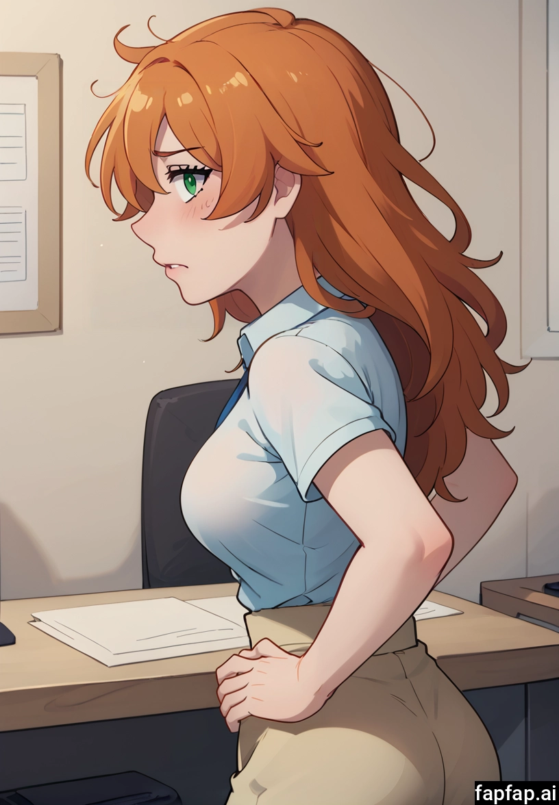 1girl, solo, long hair, shirt, green eyes, orange hair · Yamete.gg