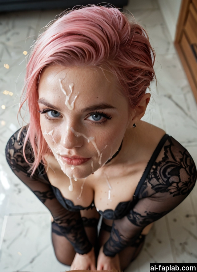 1girl, cum, facial, breasts, pink hair, looking at viewer · Yamete.gg