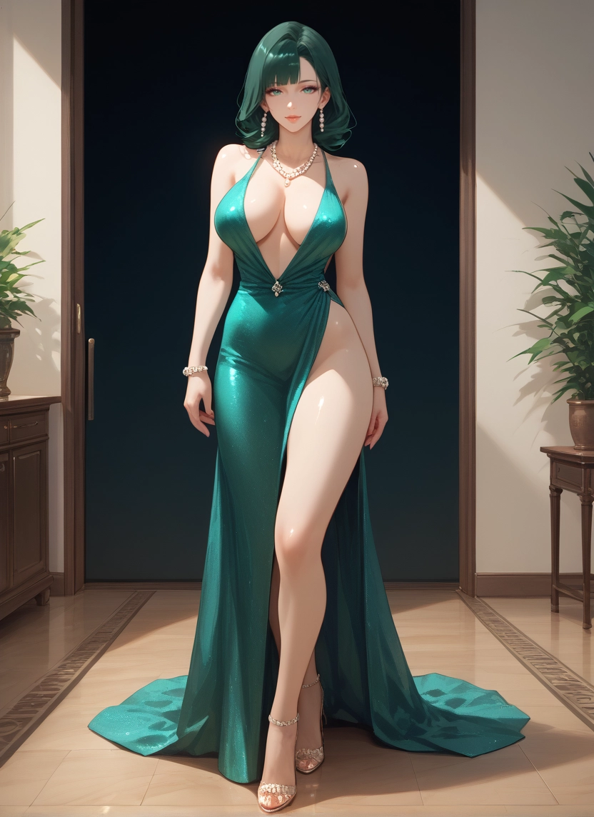 1girl, breasts, dress, jewelry, earrings, necklace · Yamete.gg