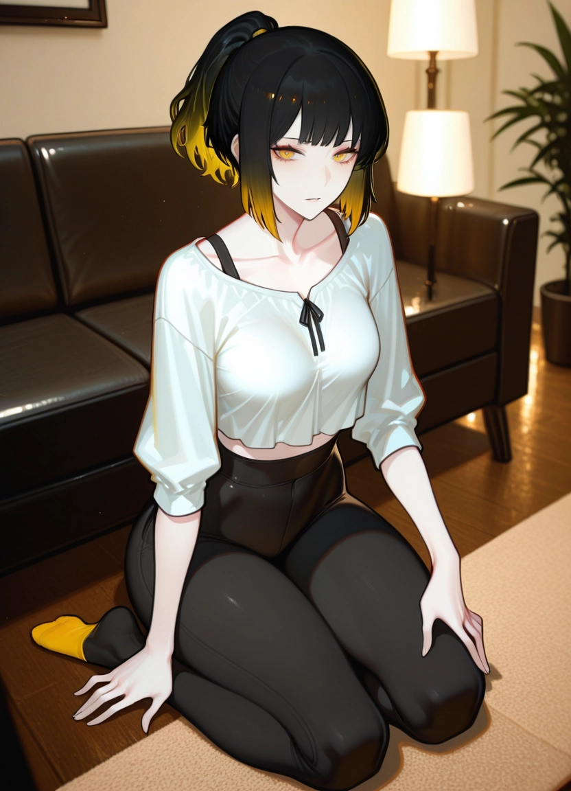 1girl, solo, multicolored hair, black hair, breasts, yellow eyes · Yamete.gg